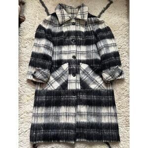 FRASER CAMERON Mohair Wool Coat Sz M black white plaid Scotland vintage
